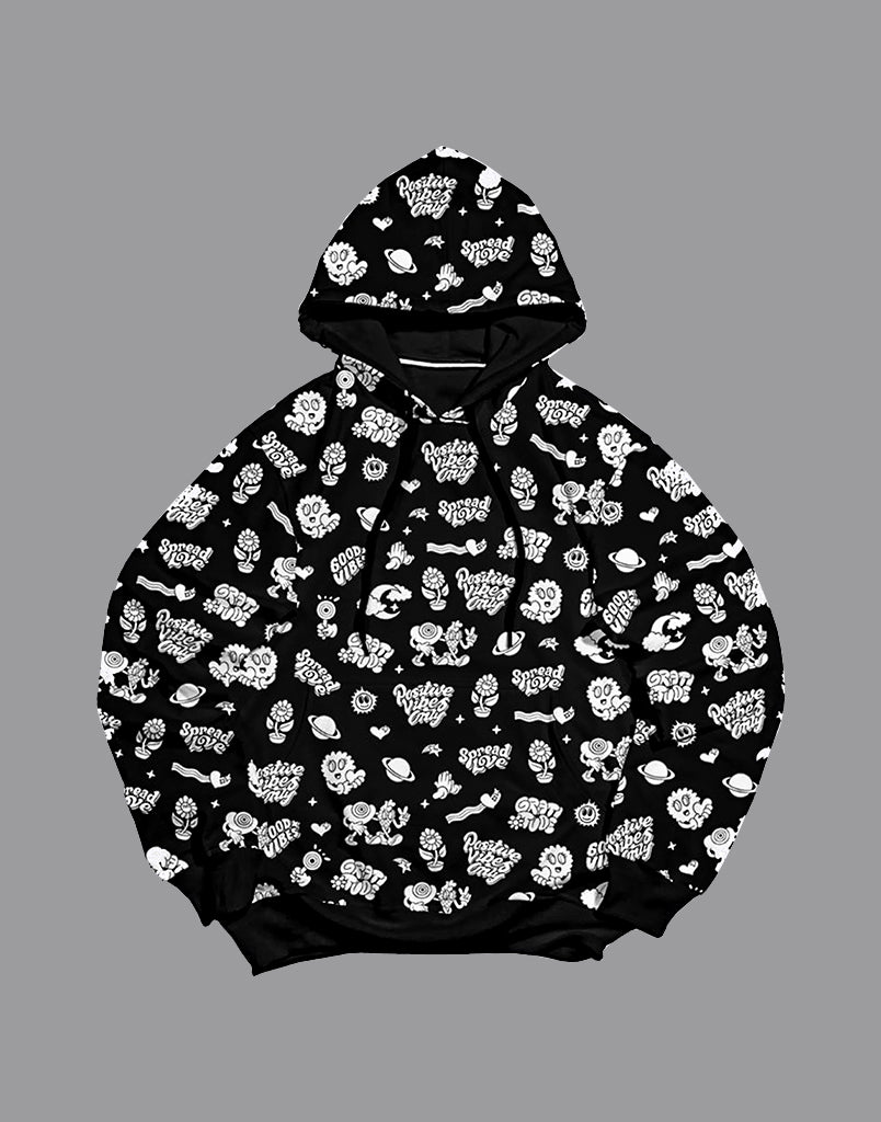 Positive Vibes Hoodie- Black White