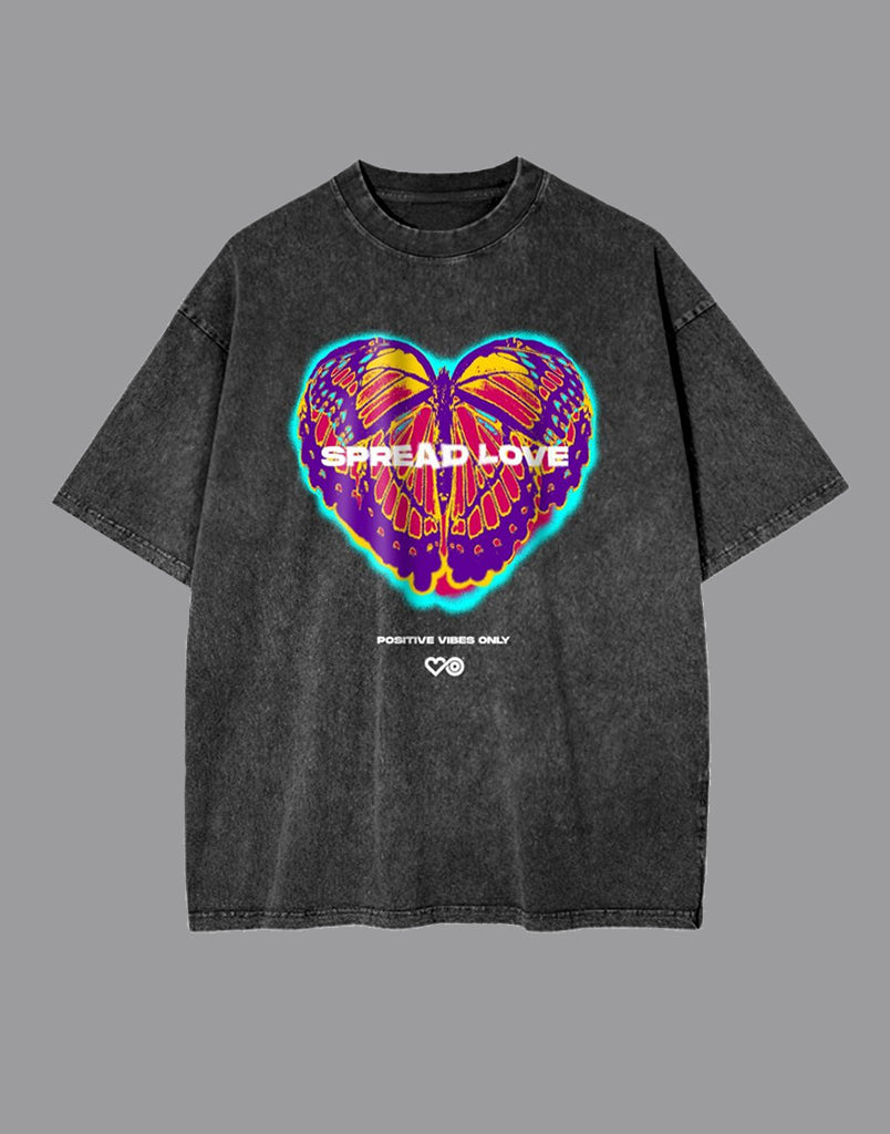 Spread Love Butterfly Black-Faded Tee